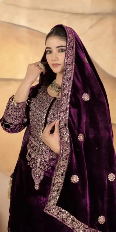 NF 1231 Purple Viscose Velvet Salwar Suit. Perfect for Wedding, Party, Traditional Day, Baisakhi, Eid – Available at ₹2399 only. Delivery 4-6 Workin | Jump Suits, Straight Suits, Casual Suits, Creative suits, Designer Suits, Palazzo Suits, Party Wear Suits, Patiala Suits, Salwar suit