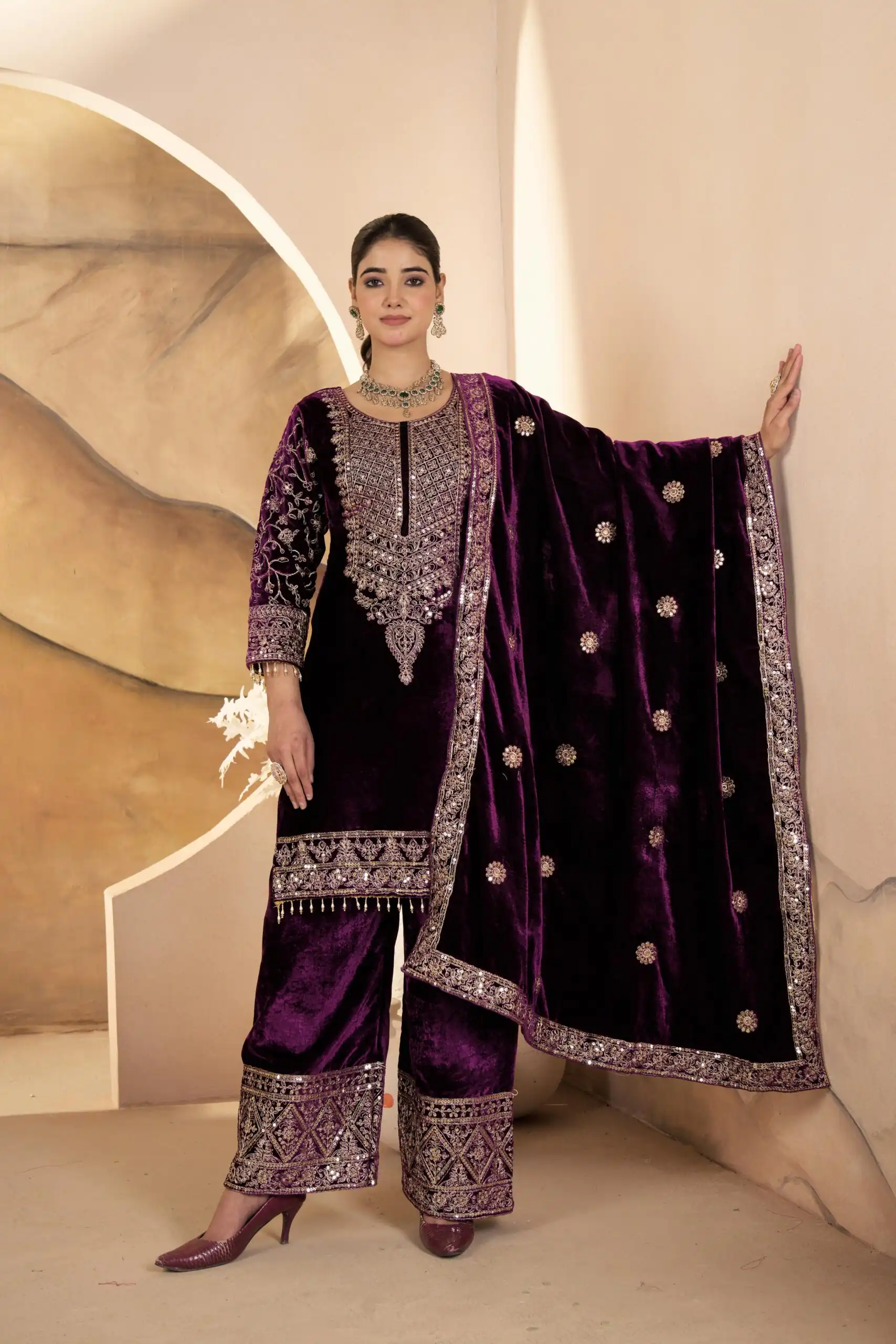 NF 1231 Purple Viscose Velvet Salwar Suit. Perfect for Wedding, Party, Traditional Day, Baisakhi, Eid – Available at ₹2399 only. Delivery 4-6 Workin | Jump Suits, Straight Suits, Casual Suits, Creative suits, Designer Suits, Palazzo Suits, Party Wear Suits, Patiala Suits, Salwar suit