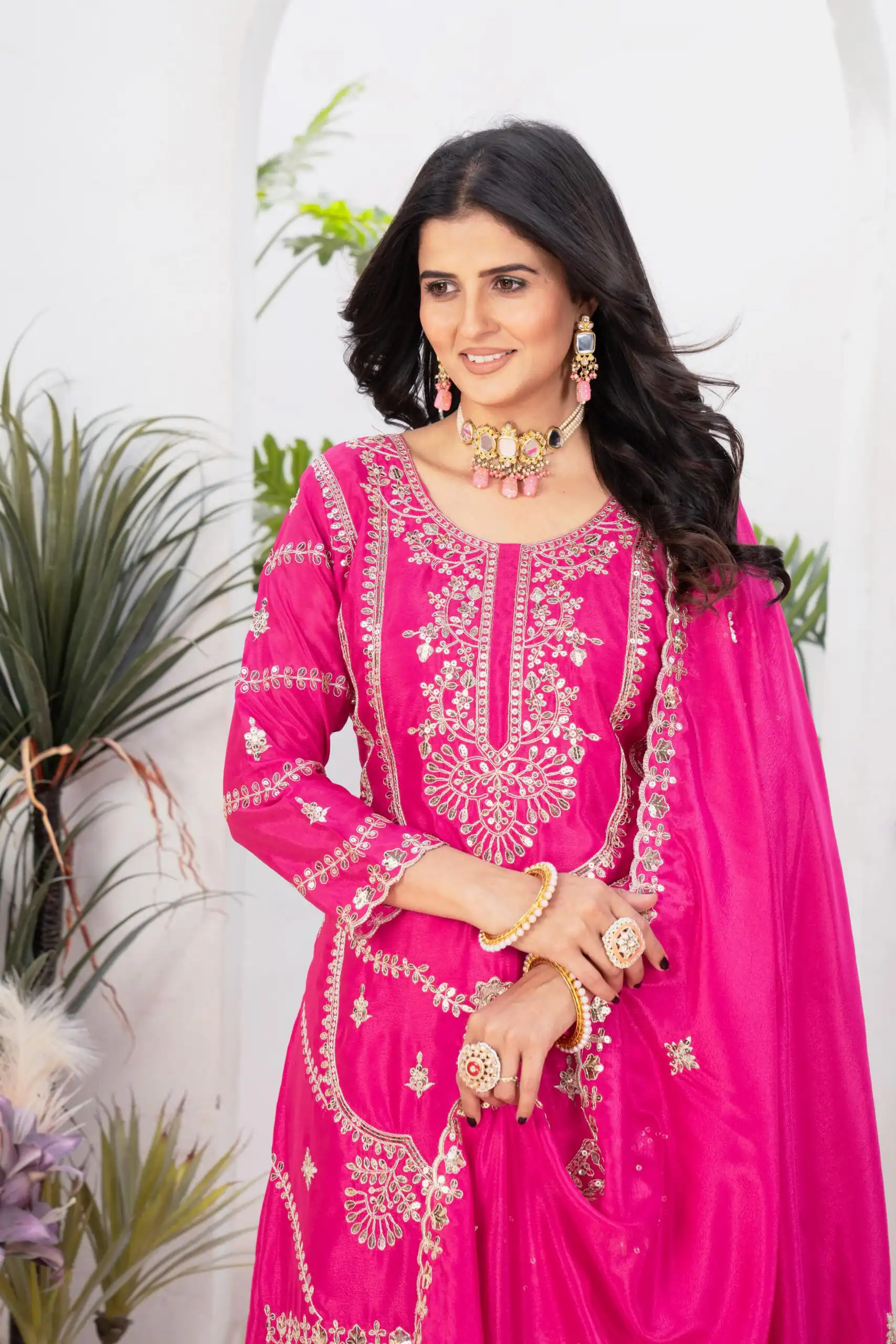 ND 5033 Rani Pink Chinon Silk Salwar Suit with Embroidery Work & Lace Work. Affordable Price ₹2149. Delivery 4-6 Working Days. Shop now. | Jump Suits, Straight Suits, Casual Suits, Creative suits, Designer Suits, Palazzo Suits, Party Wear Suits, Patiala Suits, Salwar suit