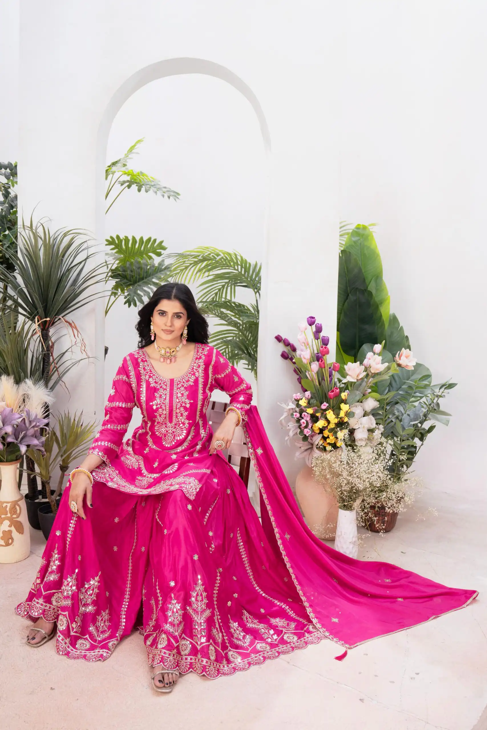ND 5033 Rani Pink Chinon Silk Salwar Suit with Embroidery Work & Lace Work. Affordable Price ₹2149. Delivery 4-6 Working Days. Shop now. | Jump Suits, Straight Suits, Casual Suits, Creative suits, Designer Suits, Palazzo Suits, Party Wear Suits, Patiala Suits, Salwar suit
