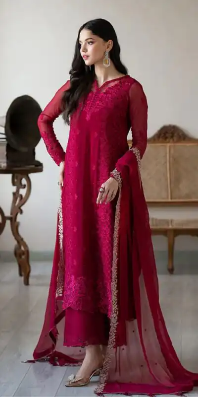 NSR 866 Rani Pink Faux Georgette Salwar Suit Perfect for Wedding, Party, Cultural Events, Housewarming, Ganesh Chaturthi – . Now at just ₹2149. De | Jump Suits, Straight Suits, Casual Suits, Creative suits, Designer Suits, Palazzo Suits, Party Wear Suits, Patiala Suits, Salwar suit