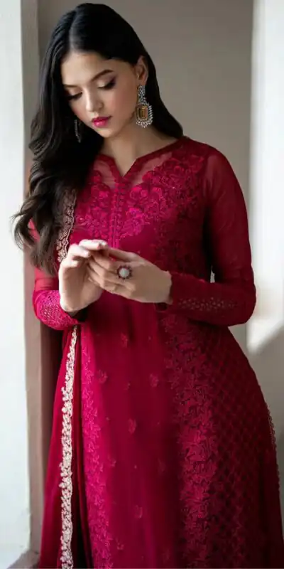 NSR 866 Rani Pink Faux Georgette Salwar Suit Perfect for Wedding, Party, Cultural Events, Housewarming, Ganesh Chaturthi – . Now at just ₹2149. De | Jump Suits, Straight Suits, Casual Suits, Creative suits, Designer Suits, Palazzo Suits, Party Wear Suits, Patiala Suits, Salwar suit