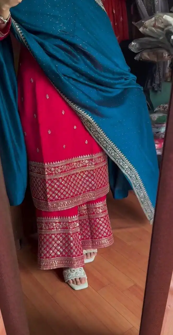 DC G76 Red Color Chinon Salwar Suit with Lace Work & Embroidery Work. Get it for ₹1949. Delivery 4-6 Working Days. Shop now. | Jump Suits, Straight Suits, Tops & Bottoms, Track Suits, Trendy Wear, Casual Suits, Creative suits, Designer Suits, Palazzo Suits, Party Wear Suits, Patiala Suits, Salwar suit