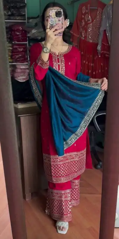 DC G76 Red Color Chinon Salwar Suit with Lace Work & Embroidery Work. Get it for ₹1949. Delivery 4-6 Working Days. Shop now. | Jump Suits, Straight Suits, Tops & Bottoms, Track Suits, Trendy Wear, Casual Suits, Creative suits, Designer Suits, Palazzo Suits, Party Wear Suits, Patiala Suits, Salwar suit