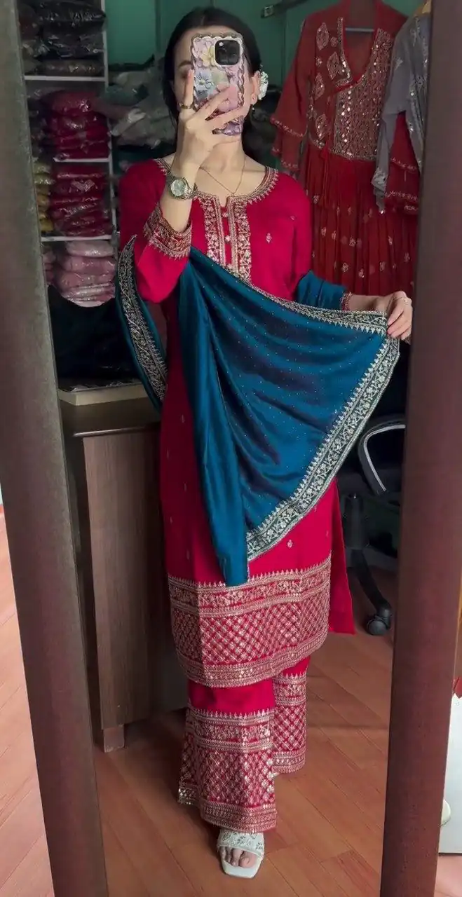 DC G76 Red Color Chinon Salwar Suit with Lace Work & Embroidery Work. Get it for ₹1949. Delivery 4-6 Working Days. Shop now. | Jump Suits, Straight Suits, Tops & Bottoms, Track Suits, Trendy Wear, Casual Suits, Creative suits, Designer Suits, Palazzo Suits, Party Wear Suits, Patiala Suits, Salwar suit