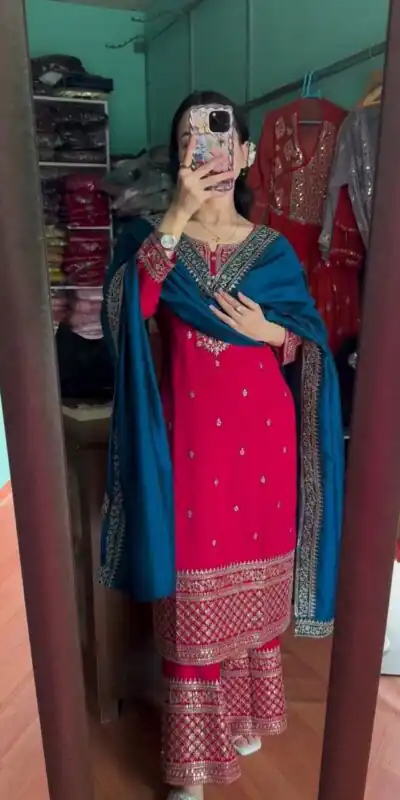 DC G76 Red Color Chinon Salwar Suit with Lace Work & Embroidery Work. Get it for ₹1949. Delivery 4-6 Working Days. Shop now. | Jump Suits, Straight Suits, Tops & Bottoms, Track Suits, Trendy Wear, Casual Suits, Creative suits, Designer Suits, Palazzo Suits, Party Wear Suits, Patiala Suits, Salwar suit