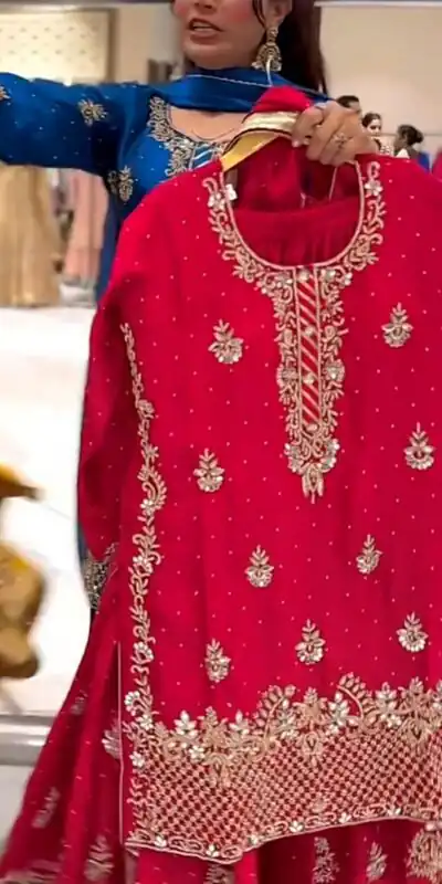 NF 1249 Red Color Chinon Silk Salwar Suit with Embroidery Work. Online Get it for ₹2149. Delivery 4-6 Working Days. Shop now. | Jump Suits, Straight Suits, Casual Suits, Creative suits, Designer Suits, Palazzo Suits, Party Wear Suits, Patiala Suits, Salwar suit