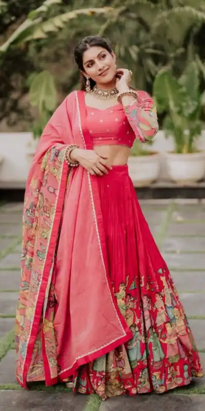 PC 535 Red in Cotton. Kalamkari Print Lehenga Choli Wedding, Party, Festive, Events, Now at just ₹2149. Delivery 4-6 Working Days. Shop now. | Bollywood Lehenga, Creative Lehenga, Designer Lehenga, Embroidered Lehenga, Lehenga, Party Wear Lehenga