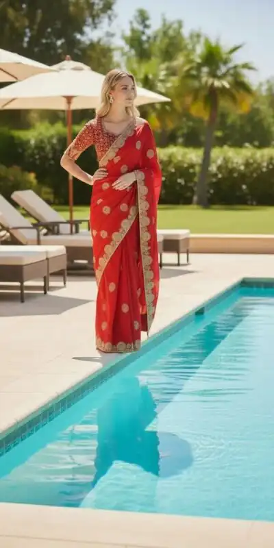 BT 442 Red in Fandy Satin Silk. Embroidery Work & Zari Work Saree Affordable Price ₹1999. Delivery 4-6 Working Days. Shop now. | Bollywood Sarees, Creative Sarees, Designer Sarees, Embroidered Sarees, Ethnic Saree, Modern Digital sarees, Party Wear Sarees, Sarees