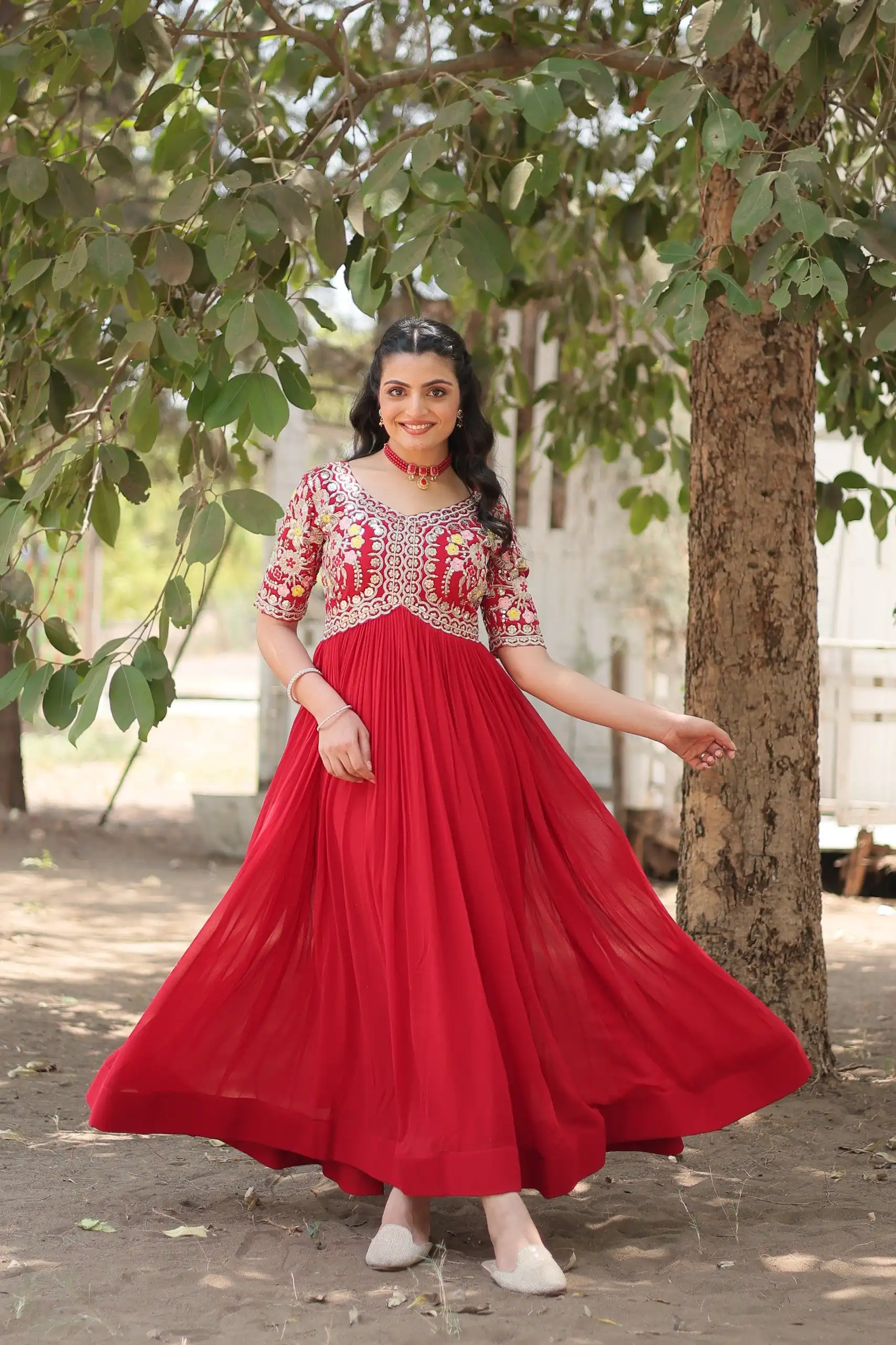 KA 1110 Red Faux Blooming Gown Perfect for Wedding, Party, Holi, Lohri, Baby Shower – . Introductory Price ₹1649. Delivery 4-6 Working Days. Shop no | Bollywood Gowns, Creative Gowns, Designer Gowns, Embroidered Gowns, Gowns, Party Wear Gowns