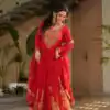 KA 1162 Red Faux Blooming Gown with Embroidery Work & Zari Work. Available at ₹2649 only. Delivery 4-6 Working Days. Shop now. | Bollywood Gowns, Creative Gowns, Designer Gowns, Embroidered Gowns, Gowns, Party Wear Gowns