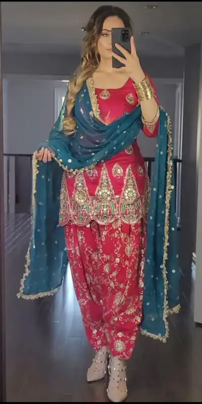 MF 288 Red Faux Georgette Salwar Suit with Embroidery Work. Available at ₹2099 only. Delivery 4-6 Working Days. Shop now. | Jump Suits, Straight Suits, Casual Suits, Creative suits, Designer Suits, Palazzo Suits, Party Wear Suits, Patiala Suits, Salwar suit