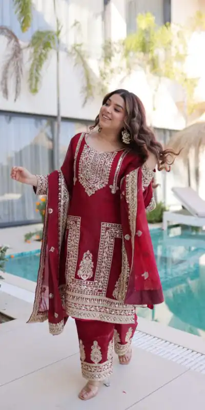 KA 1232 Red Fendi Silk Salwar Suit Red with Embroidery Work & Sequins Work. Affordable Price ₹2499. Delivery 4-6 Working Days. Shop now. | Jump Suits, Straight Suits, Casual Suits, Creative suits, Designer Suits, Palazzo Suits, Party Wear Suits, Patiala Suits, Salwar suit