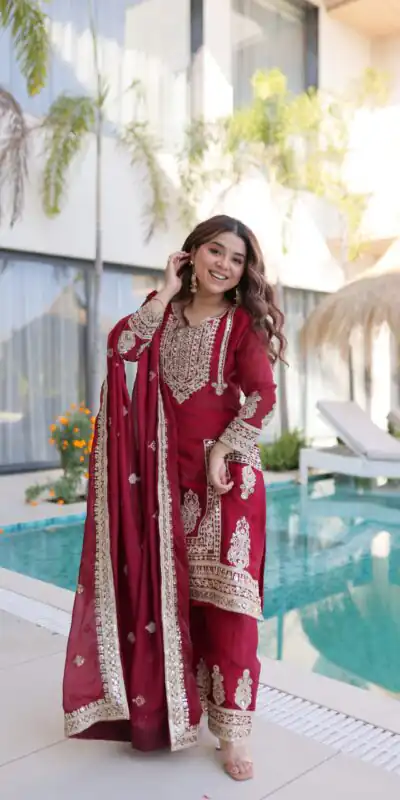 KA 1232 Red Fendi Silk Salwar Suit Red with Embroidery Work & Sequins Work. Affordable Price ₹2499. Delivery 4-6 Working Days. Shop now. | Jump Suits, Straight Suits, Casual Suits, Creative suits, Designer Suits, Palazzo Suits, Party Wear Suits, Patiala Suits, Salwar suit