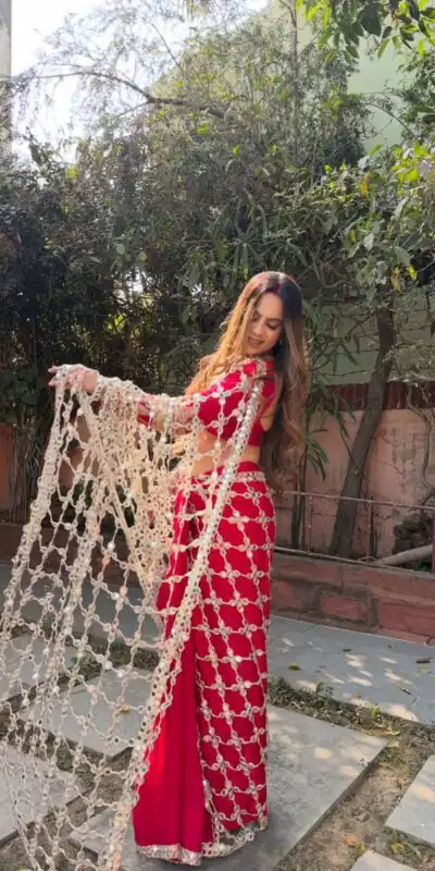 SRK 5322 Red Fendy Silk Saree with Lace Work & Mirror Work. Wedding, Party, Festive, Events, Festive Deal ₹2499. Delivery 4-6 Working Days. Shop now. | Bollywood Sarees, Creative Sarees, Designer Sarees, Embroidered Sarees, Ethnic Saree, Modern Digital sarees, Party Wear Sarees, Sarees