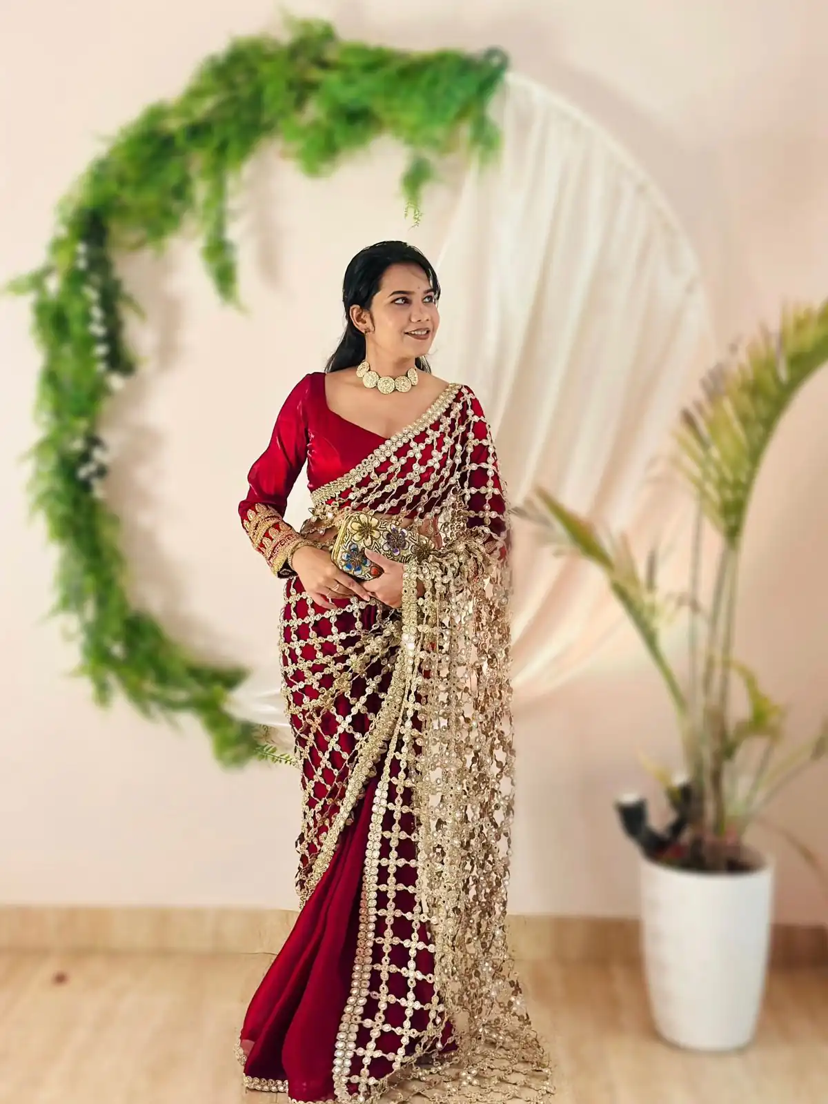 SRK 5322 Red Fendy Silk Saree with Lace Work & Mirror Work. Wedding, Party, Festive, Events, Festive Deal ₹2499. Delivery 4-6 Working Days. Shop now. | Bollywood Sarees, Creative Sarees, Designer Sarees, Embroidered Sarees, Ethnic Saree, Modern Digital sarees, Party Wear Sarees, Sarees