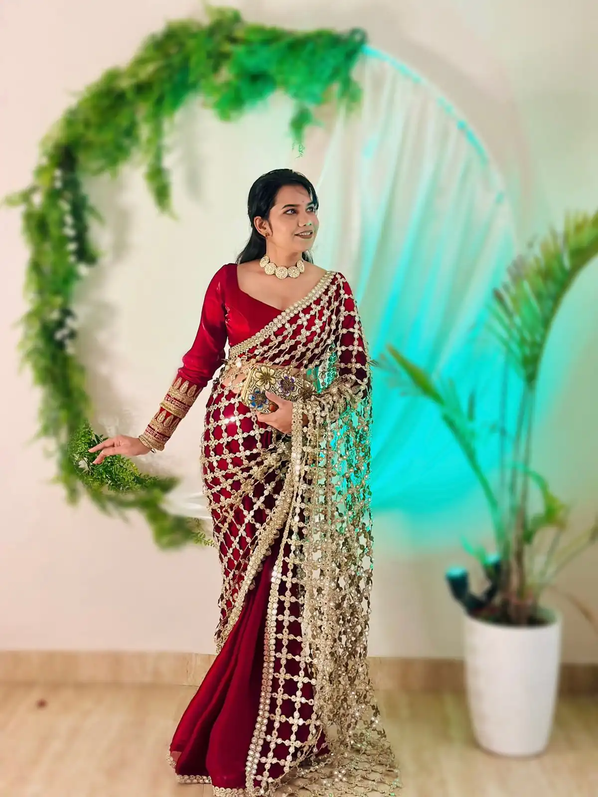 SRK 5322 Red Fendy Silk Saree with Lace Work & Mirror Work. Wedding, Party, Festive, Events, Festive Deal ₹2499. Delivery 4-6 Working Days. Shop now. | Bollywood Sarees, Creative Sarees, Designer Sarees, Embroidered Sarees, Ethnic Saree, Modern Digital sarees, Party Wear Sarees, Sarees