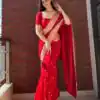 Red Georgette Sequins Embroidery Work Saree