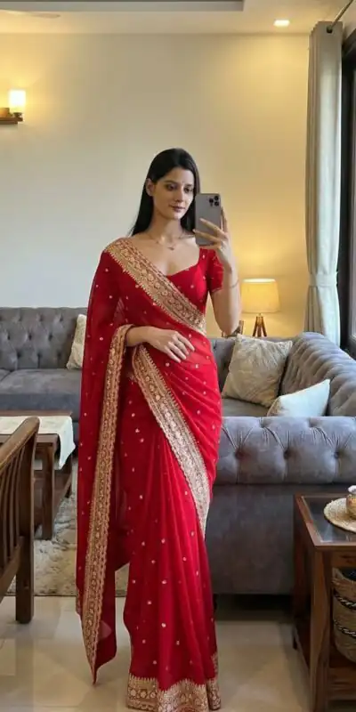 NC 5544 Red Color with Sequins & Embroidery Work Georgette Saree . Festive Deal ₹1949. Delivery 4-6 Working Days. Shop now. | Bollywood Sarees, Creative Sarees, Designer Sarees, Embroidered Sarees, Ethnic Saree, Modern Digital sarees, Party Wear Sarees, Sarees