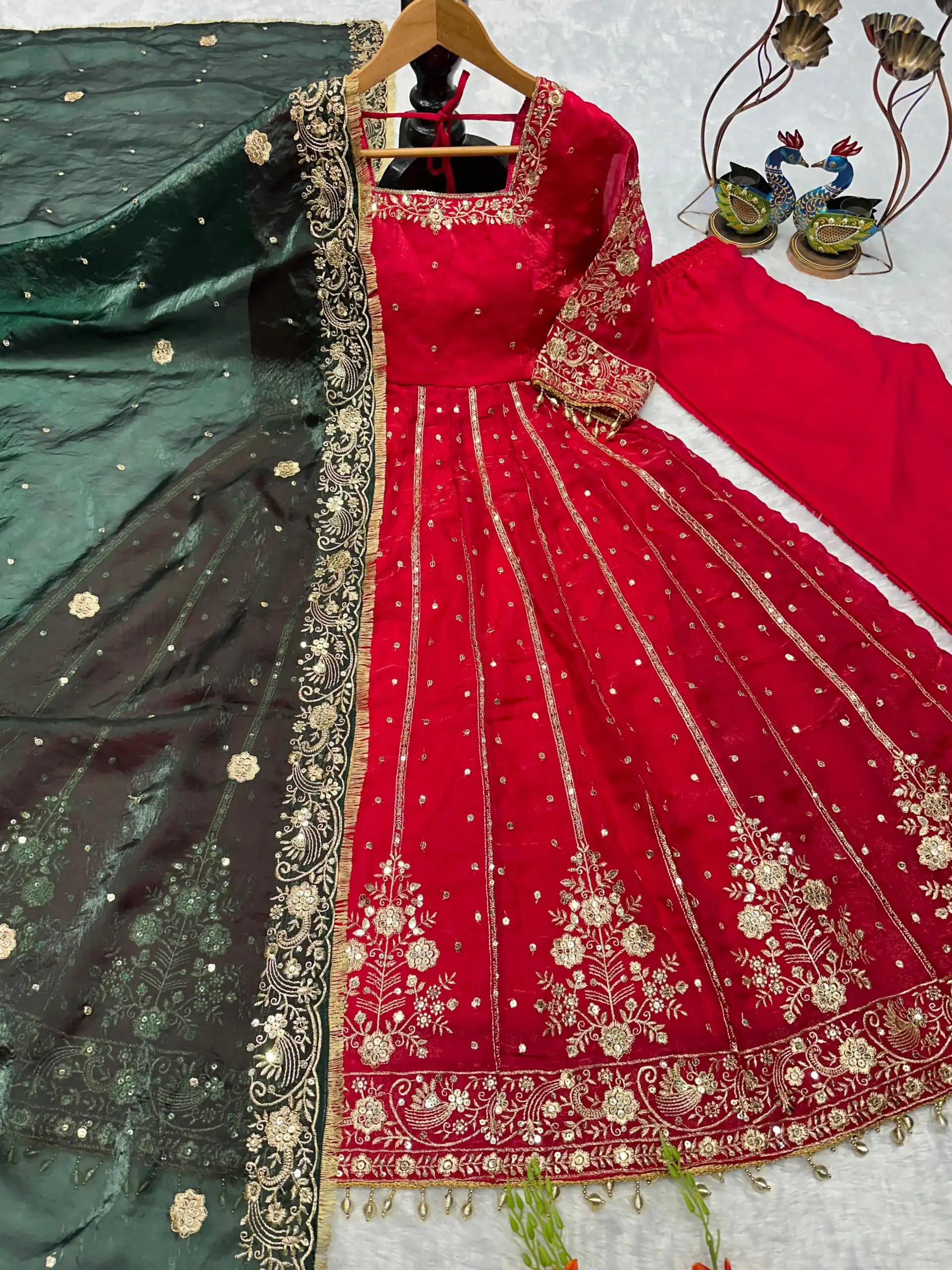 VLM 313 Red JC Silk Gown. Perfect for Wedding, Party, Sangeet, Baisakhi, Diwali – Introductory Price ₹2599. Delivery 4-6 Working Days. Shop now. | Bollywood Gowns, Creative Gowns, Designer Gowns, Embroidered Gowns, Gowns, Party Wear Gowns