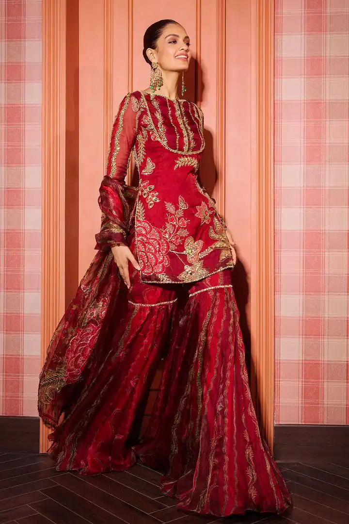 BD 1826 Red Tabby Silk Salwar Suit with Mirror Work & Sequins Work. Available at ₹2449 only. Delivery 4-6 Working Days. Shop now. | Jump Suits, Straight Suits, Casual Suits, Creative suits, Designer Suits, Palazzo Suits, Party Wear Suits, Patiala Suits, Salwar suit