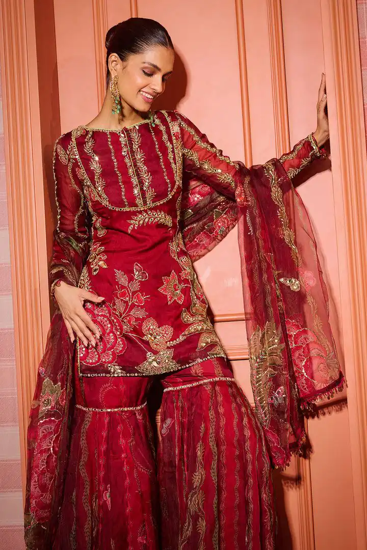 BD 1826 Red Tabby Silk Salwar Suit with Mirror Work & Sequins Work. Available at ₹2449 only. Delivery 4-6 Working Days. Shop now. | Jump Suits, Straight Suits, Casual Suits, Creative suits, Designer Suits, Palazzo Suits, Party Wear Suits, Patiala Suits, Salwar suit