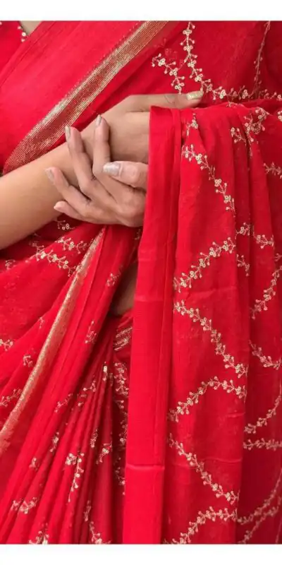MS 505 Red Viscose Satin Saree with Sequins Work & Embroidery Work. Special Price ₹1599. Delivery 4-6 Working Days. Shop now. | Bollywood Sarees, Creative Sarees, Designer Sarees, Embroidered Sarees, Ethnic Saree, Modern Digital sarees, Party Wear Sarees, Sarees