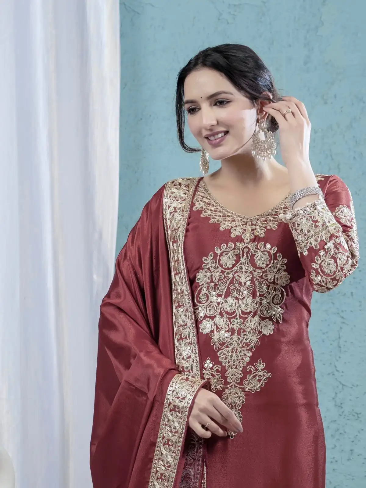 ND 5034 Rust Chinon Silk Salwar Suit with Lace Work & Embroidery Work. Best Price ₹2099. Delivery 4-6 Working Days. Shop now. | Jump Suits, Straight Suits, Tops & Bottoms, Track Suits, Trendy Wear, Casual Suits, Creative suits, Designer Suits, Palazzo Suits, Party Wear Suits, Patiala Suits, Salwar suit