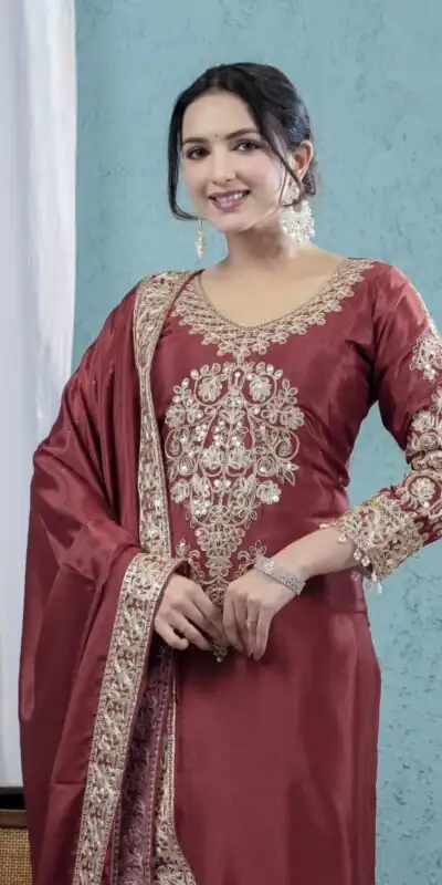 ND 5034 Rust Chinon Silk Salwar Suit with Lace Work & Embroidery Work. Best Price ₹2099. Delivery 4-6 Working Days. Shop now. | Jump Suits, Straight Suits, Tops & Bottoms, Track Suits, Trendy Wear, Casual Suits, Creative suits, Designer Suits, Palazzo Suits, Party Wear Suits, Patiala Suits, Salwar suit