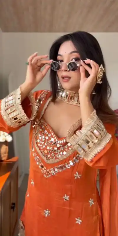 SRK 5326 Rust Fendy Silk Salwar Suit with Mirror Work & Lace Work. Affordable Price ₹2399. Delivery 4-6 Working Days. Shop now. | Jump Suits, Straight Suits, Casual Suits, Creative suits, Designer Suits, Palazzo Suits, Party Wear Suits, Patiala Suits, Salwar suit