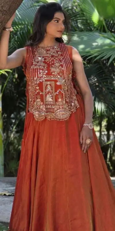 PC 563 Rust in Color Vichitra Silk Embroidery Work Lehenga Choli . Now at just ₹2549. Delivery 4-6 Working Days. Shop now. | Bollywood Lehenga, Creative Lehenga, Designer Lehenga, Embroidered Lehenga, Lehenga, Party Wear Lehenga