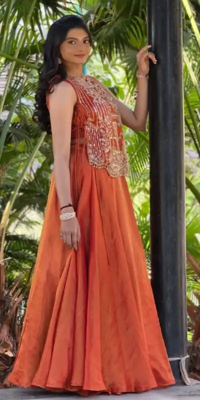 PC 563 Rust in Color Vichitra Silk Embroidery Work Lehenga Choli . Now at just ₹2549. Delivery 4-6 Working Days. Shop now. | Bollywood Lehenga, Creative Lehenga, Designer Lehenga, Embroidered Lehenga, Lehenga, Party Wear Lehenga