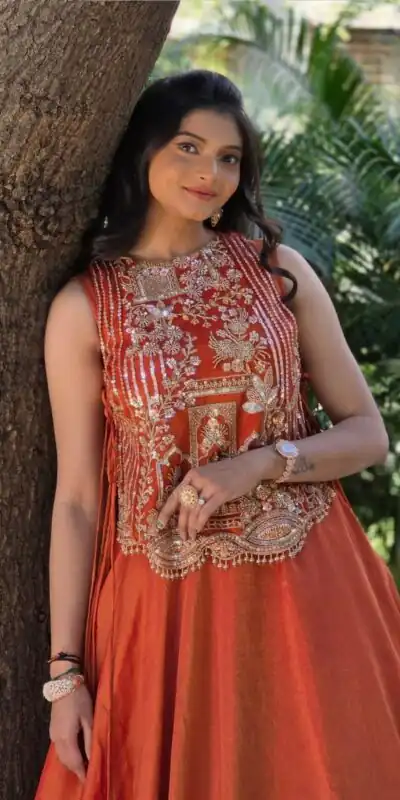 PC 563 Rust in Color Vichitra Silk Embroidery Work Lehenga Choli . Now at just ₹2549. Delivery 4-6 Working Days. Shop now. | Bollywood Lehenga, Creative Lehenga, Designer Lehenga, Embroidered Lehenga, Lehenga, Party Wear Lehenga