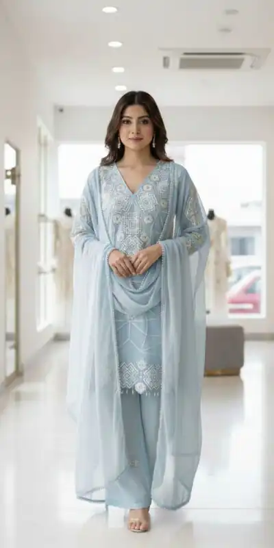 LG 2063 Sky Blue Faux Georgette Salwar Suit with Sequins Work & Embroidery Work. Introductory Price ₹2149. Delivery 4-6 Working Days. Shop now. | Jump Suits, Straight Suits, Casual Suits, Creative suits, Designer Suits, Palazzo Suits, Party Wear Suits, Patiala Suits, Salwar suit