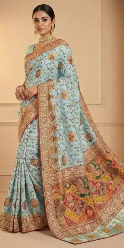 MS 547 Sky Blue with Lace Work & Zari Work. Soft Pashmina Saree Exclusive Offer ₹2999. Delivery 4-6 Working Days. Shop now. | Bollywood Sarees, Creative Sarees, Designer Sarees, Embroidered Sarees, Ethnic Saree, Modern Digital sarees, Party Wear Sarees, Sarees