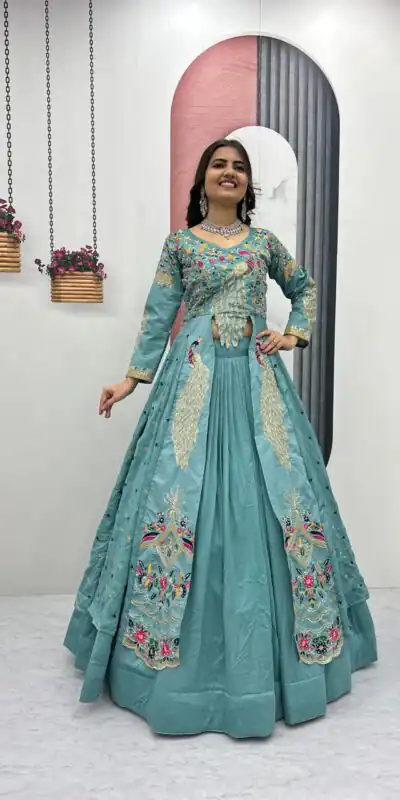 PC 528 Sky Blue Color Vichitra Sequence Work Lehenga Choli Designer Work. Grab it for ₹2649. Delivery 4-6 Working Days. Shop now. | Bollywood Lehenga, Creative Lehenga, Designer Lehenga, Embroidered Lehenga, Lehenga, Party Wear Lehenga