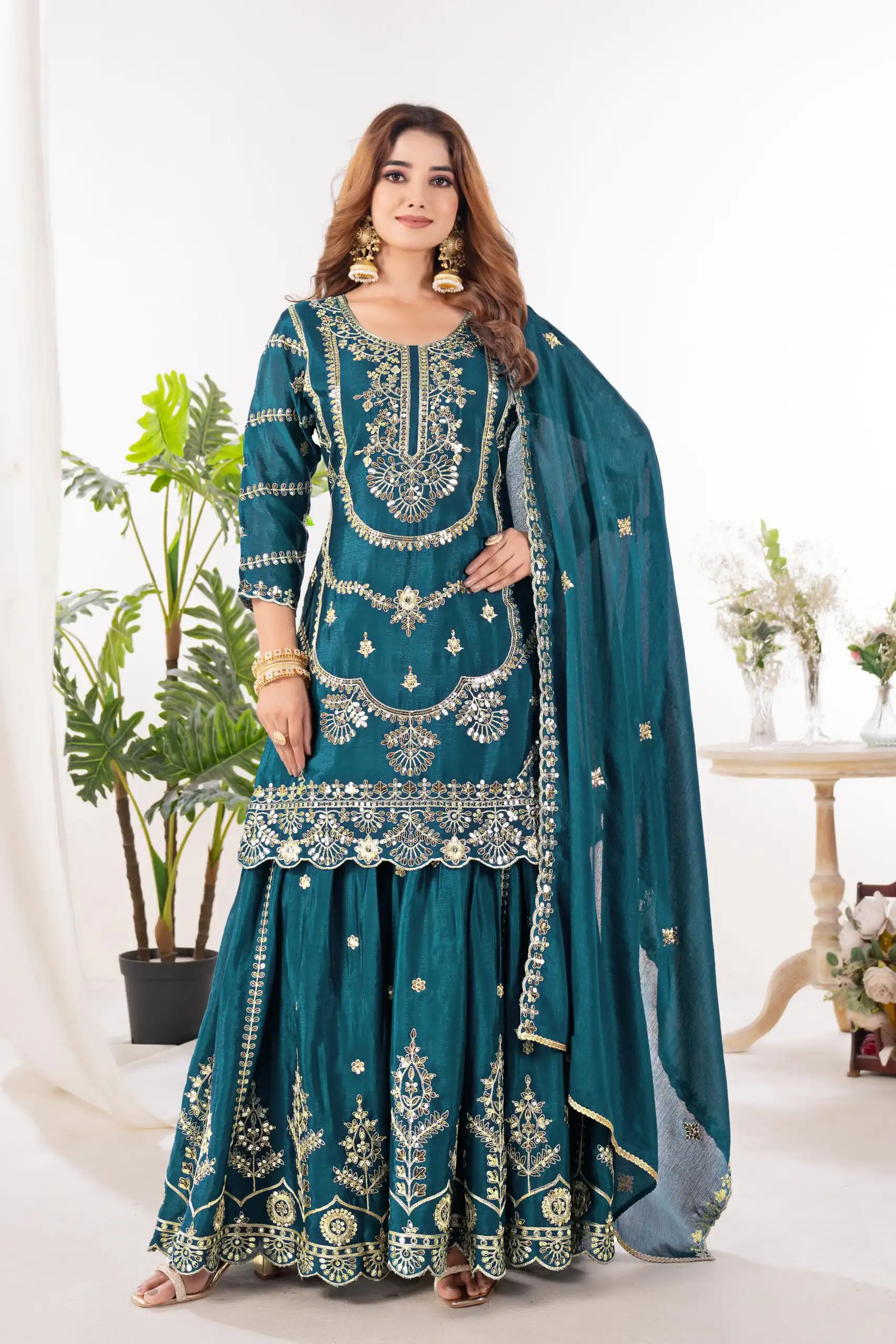 ND 5033 Teal Chinon Silk Salwar Suit with Embroidery Work & Lace Work. Affordable Price ₹2149. Delivery 4-6 Working Days. Shop now. | Jump Suits, Straight Suits, Casual Suits, Creative suits, Designer Suits, Palazzo Suits, Party Wear Suits, Patiala Suits, Salwar suit
