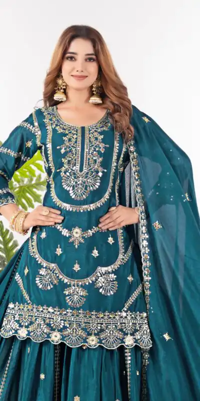 ND 5033 Teal Chinon Silk Salwar Suit with Embroidery Work & Lace Work. Affordable Price ₹2149. Delivery 4-6 Working Days. Shop now. | Jump Suits, Straight Suits, Casual Suits, Creative suits, Designer Suits, Palazzo Suits, Party Wear Suits, Patiala Suits, Salwar suit