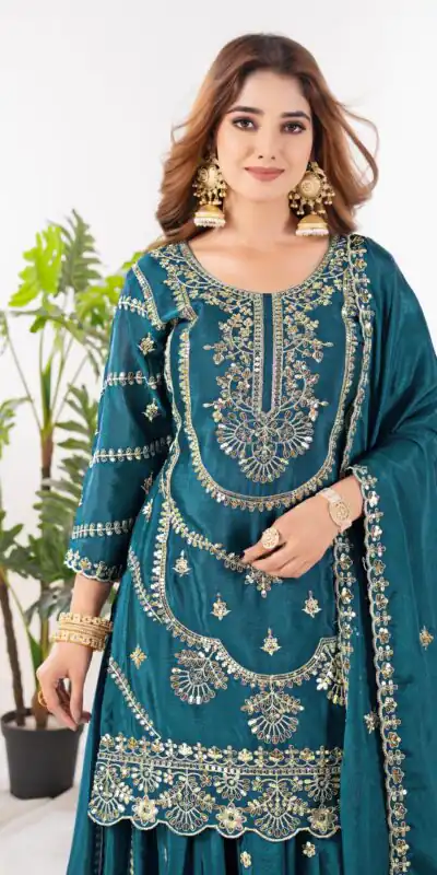 ND 5033 Teal Chinon Silk Salwar Suit with Embroidery Work & Lace Work. Affordable Price ₹2149. Delivery 4-6 Working Days. Shop now. | Jump Suits, Straight Suits, Casual Suits, Creative suits, Designer Suits, Palazzo Suits, Party Wear Suits, Patiala Suits, Salwar suit