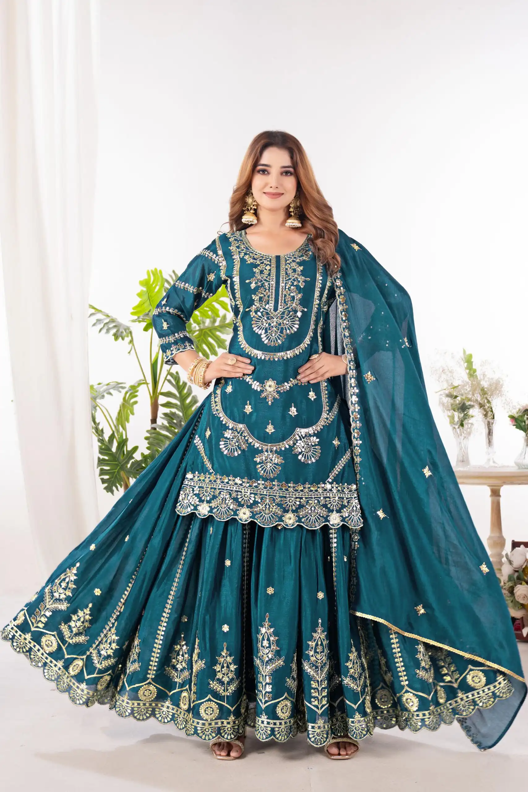 ND 5033 Teal Chinon Silk Salwar Suit with Embroidery Work & Lace Work. Affordable Price ₹2149. Delivery 4-6 Working Days. Shop now. | Jump Suits, Straight Suits, Casual Suits, Creative suits, Designer Suits, Palazzo Suits, Party Wear Suits, Patiala Suits, Salwar suit