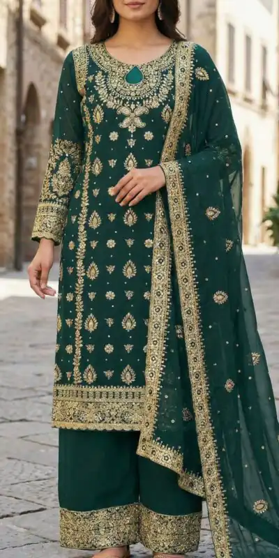 SRK 5231 Teal Color Pure Chinnon Silk With Embroidery Sequence Work Salwar Suit Casual, Wedding, Party, Festive, Events Etc.4-6 Working Days@ 2699/-only | Jump Suits, Straight Suits, Casual Suits, Creative suits, Designer Suits, Palazzo Suits, Party Wear Suits, Patiala Suits, Salwar suit