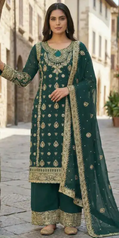 SRK 5231 Teal Color Pure Chinnon Silk With Embroidery Sequence Work Salwar Suit Casual, Wedding, Party, Festive, Events Etc.4-6 Working Days@ 2699/-only | Jump Suits, Straight Suits, Casual Suits, Creative suits, Designer Suits, Palazzo Suits, Party Wear Suits, Patiala Suits, Salwar suit