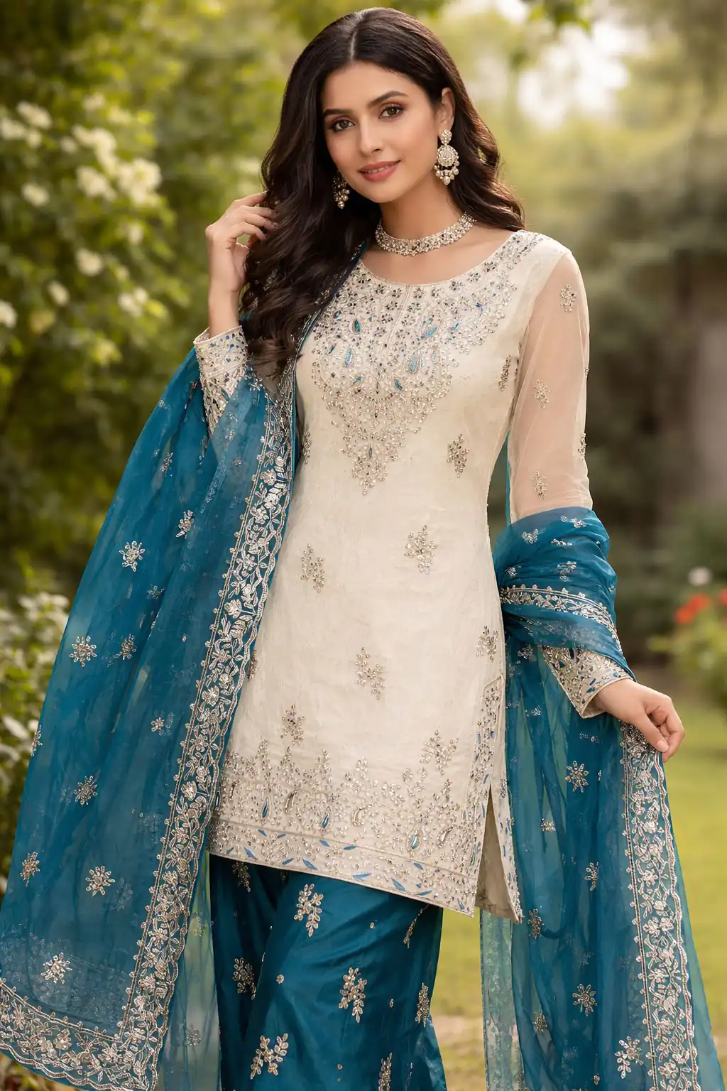 VLM 316 Teal Organza Silk with Embroidery Work & Lace Work. Salwar Suit Now at just ₹2049. Delivery 4-6 Working Days. Shop now. | Jump Suits, Straight Suits, Casual Suits, Creative suits, Designer Suits, Palazzo Suits, Party Wear Suits, Patiala Suits, Salwar suit
