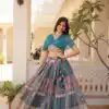 Teal Russian Silk Embroidery Work Lehenga Choli