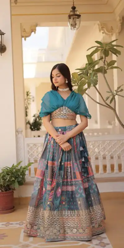 KA 5032 Teal Lehenga Choli Perfect for Wedding, Party, Temple Visit, Anniversary, Haldi – Best Price ₹3149. Delivery 4-6 Working Days. Shop now. | Bollywood Lehenga, Creative Lehenga, Designer Lehenga, Embroidered Lehenga, Lehenga, Party Wear Lehenga
