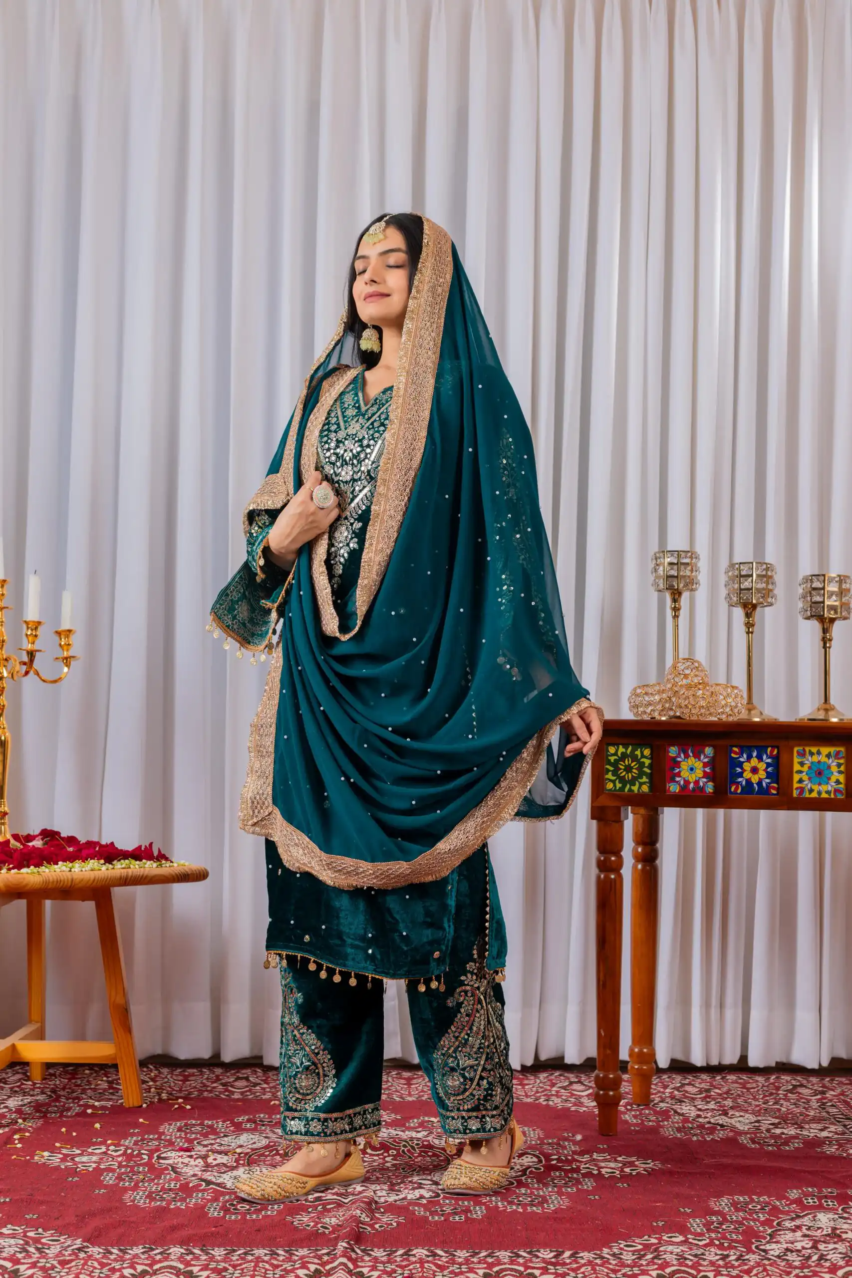 AD 134 Teal Color Heavy Pure Viscose Velvet Embroidery Sharara Suit Wedding, Party, Festive, Events Etc. Expected Delivery  4-6 Working Days @2099/- | Jump Suits, Straight Suits, Casual Suits, Creative suits, Designer Suits, Palazzo Suits, Party Wear Suits, Patiala Suits, Salwar suit