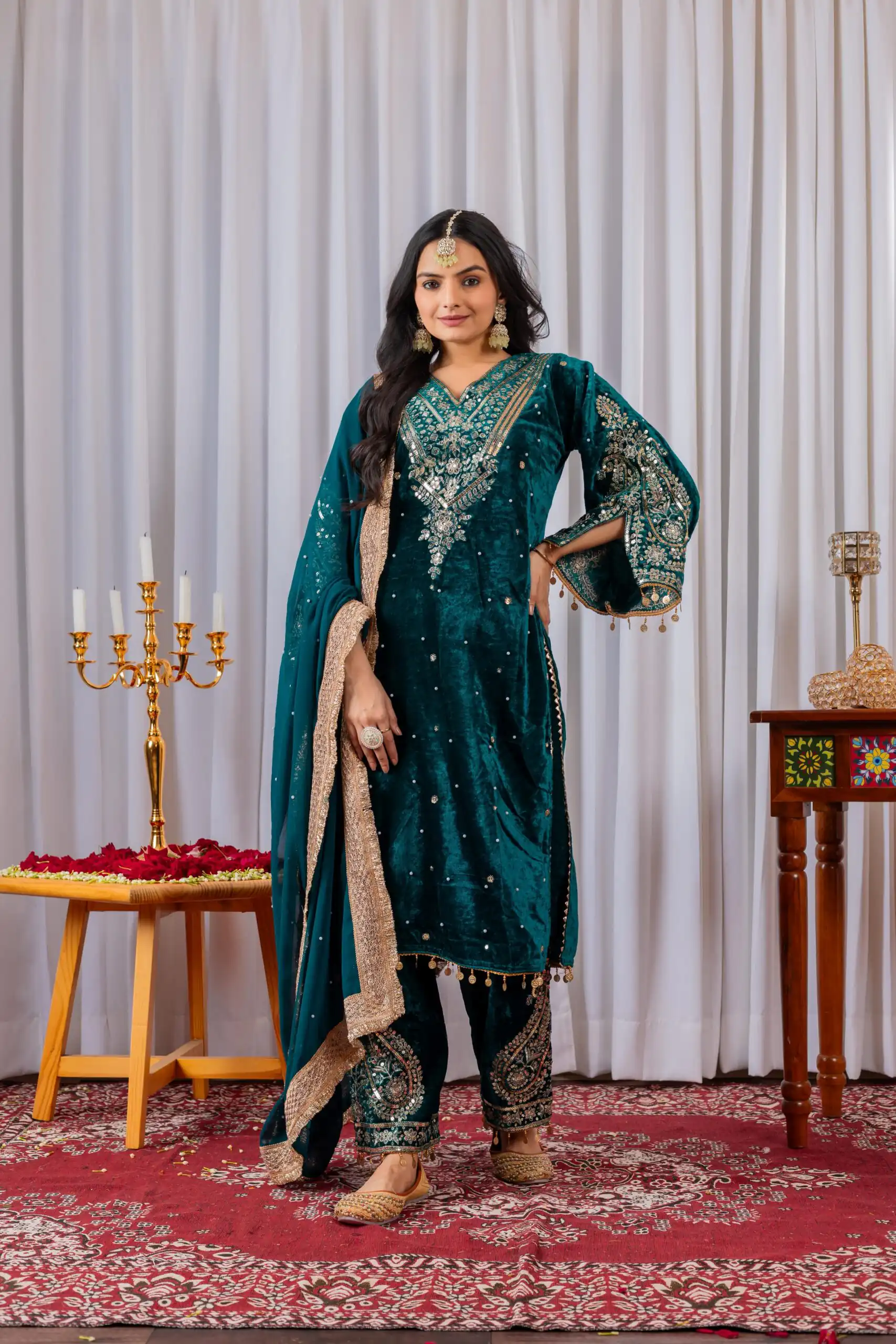 AD 134 Teal Color Heavy Pure Viscose Velvet Embroidery Sharara Suit Wedding, Party, Festive, Events Etc. Expected Delivery  4-6 Working Days @2099/- | Jump Suits, Straight Suits, Casual Suits, Creative suits, Designer Suits, Palazzo Suits, Party Wear Suits, Patiala Suits, Salwar suit