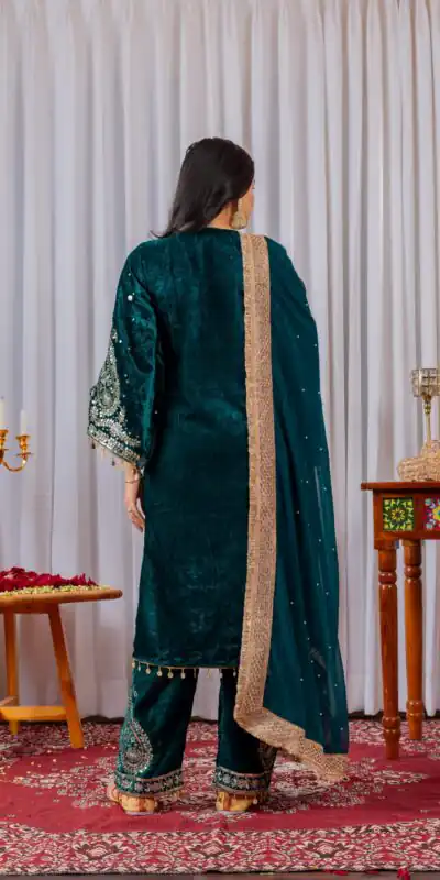 AD 134 Teal Color Heavy Pure Viscose Velvet Embroidery Sharara Suit Wedding, Party, Festive, Events Etc. Expected Delivery  4-6 Working Days @2099/- | Jump Suits, Straight Suits, Casual Suits, Creative suits, Designer Suits, Palazzo Suits, Party Wear Suits, Patiala Suits, Salwar suit