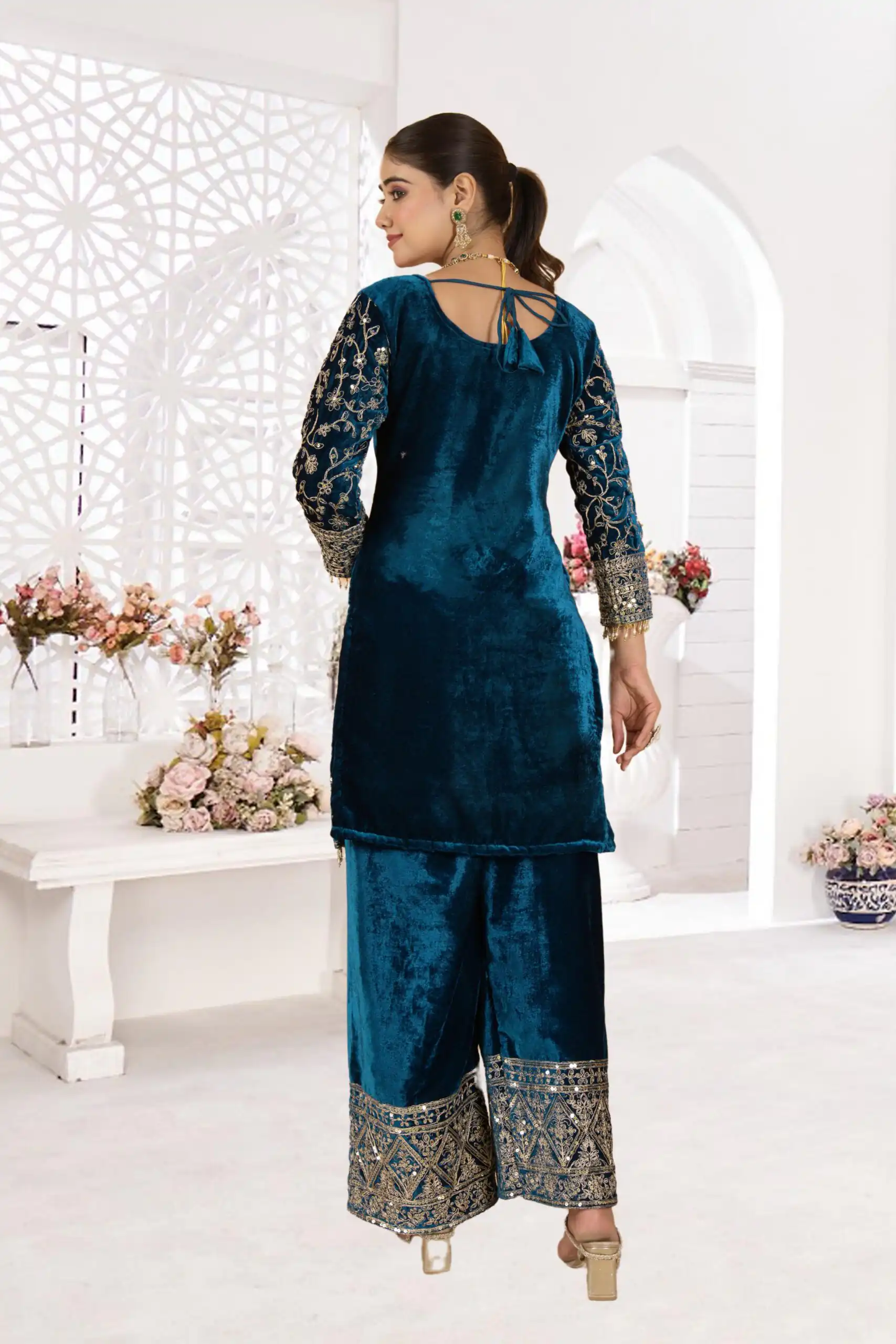 NF 1231 Teal Viscose Velvet Salwar Suit. Perfect for Wedding, Party, Traditional Day, Baisakhi, Eid – Available at ₹2399 only. Delivery 4-6 Workin | Jump Suits, Straight Suits, Casual Suits, Creative suits, Designer Suits, Palazzo Suits, Party Wear Suits, Patiala Suits, Salwar suit