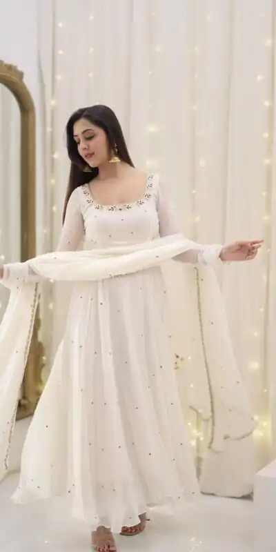SRK 5271 White Faux Georgette Salwar Suit Perfect for Wedding, Party, Lohri, Temple Visit, Durga Puja – . Grab it for ₹1749. Delivery 4-6 Working Days | Jump Suits, Straight Suits, Casual Suits, Creative suits, Designer Suits, Palazzo Suits, Party Wear Suits, Patiala Suits, Salwar suit